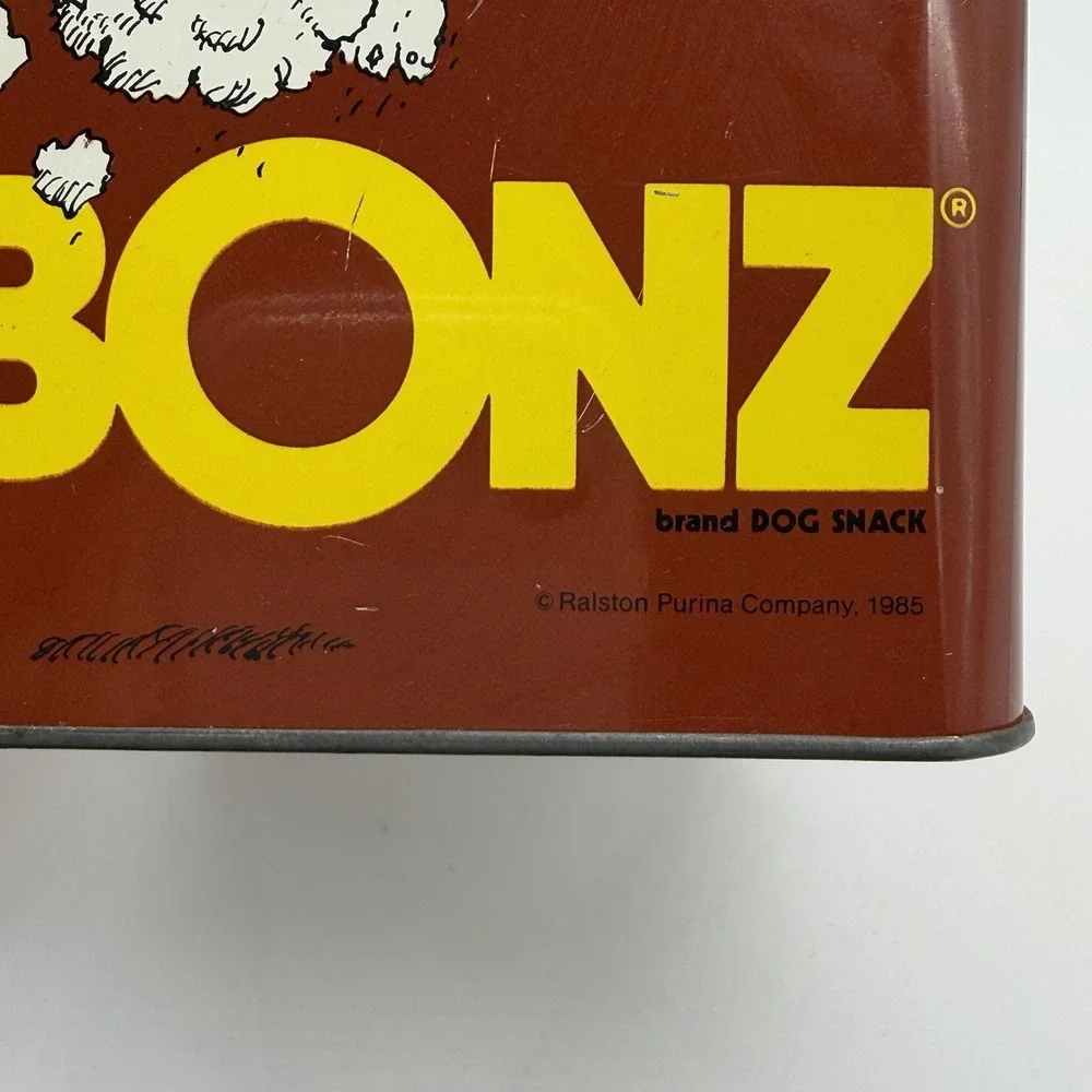 Ralston Purina Dog Treat BONZ Vintage 1985 Empty Metal Tin Canister Pet Snack